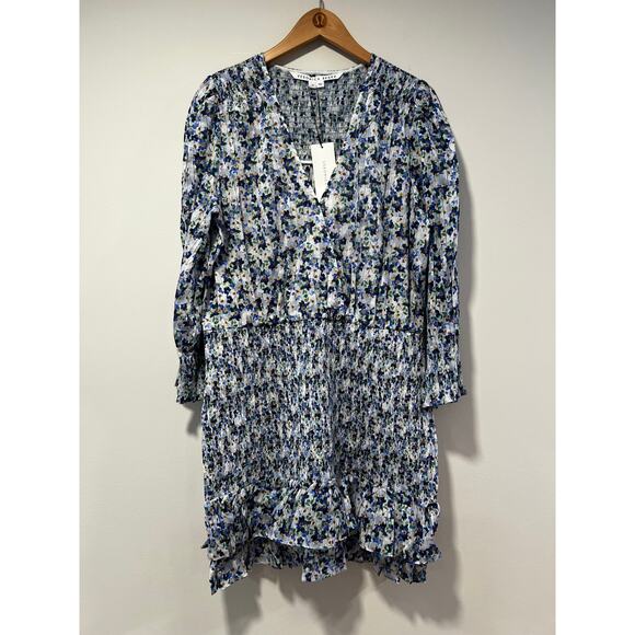 Veronica Beard Darrah Dress Smocked Blue Floral Sz 14 - Picture 2 of 7